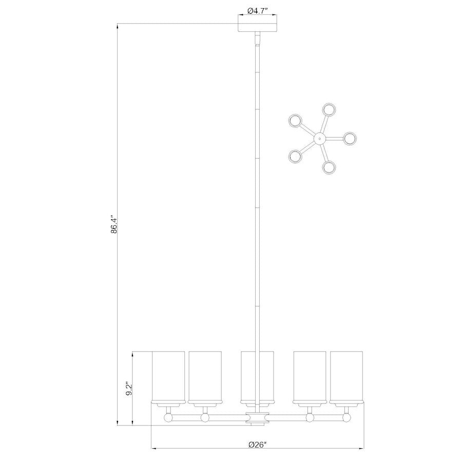 5 Light Chandelier, Brushed Nickel