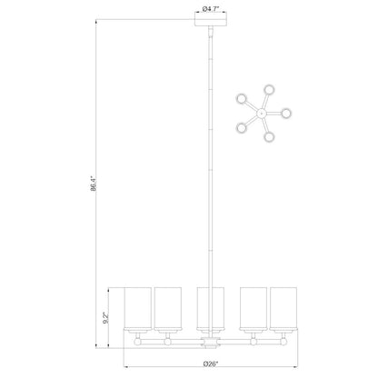 5 Light Chandelier, Brushed Nickel