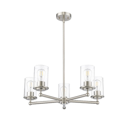 5 Light Chandelier, Brushed Nickel