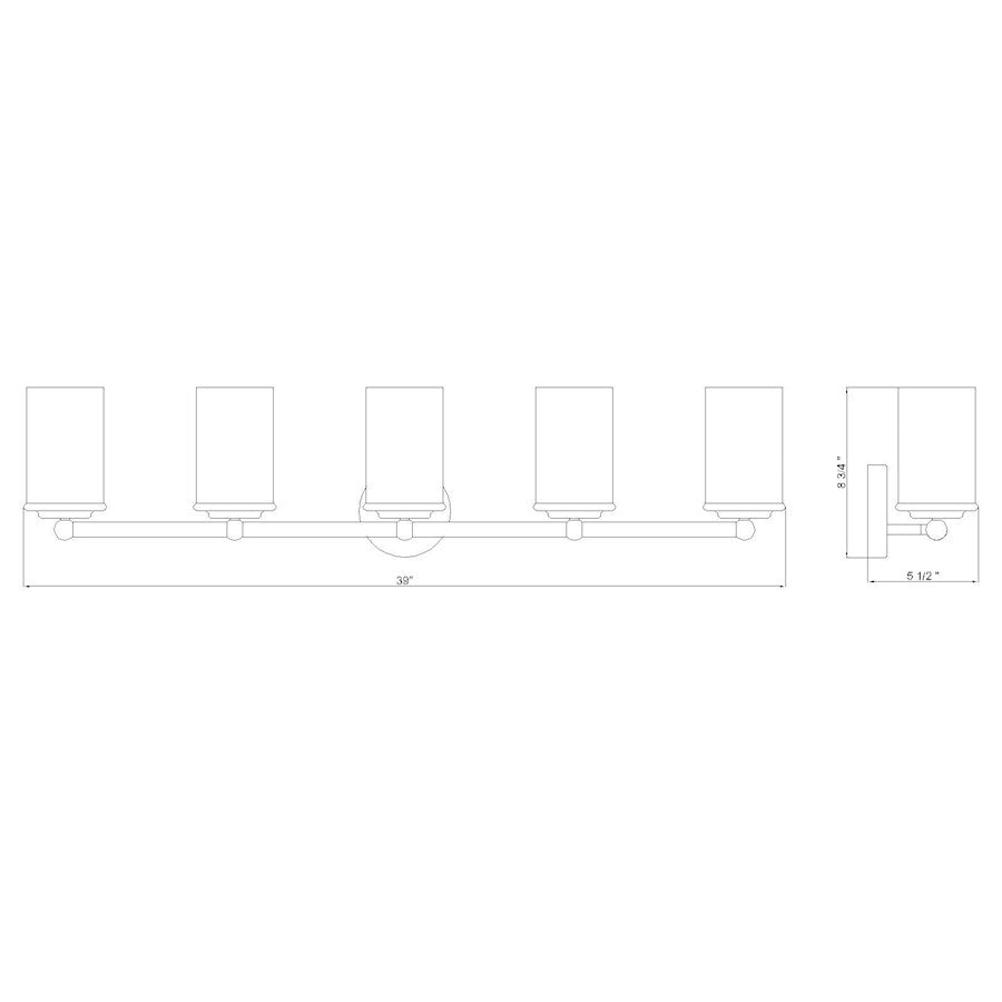 5 Light Bathroom Vanity Light, Matte Black