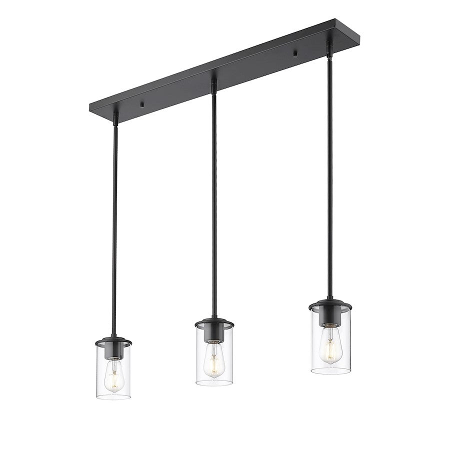 3 Light Pendant, Matte Black/Clear