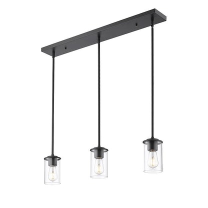 3 Light Pendant, Matte Black/Clear