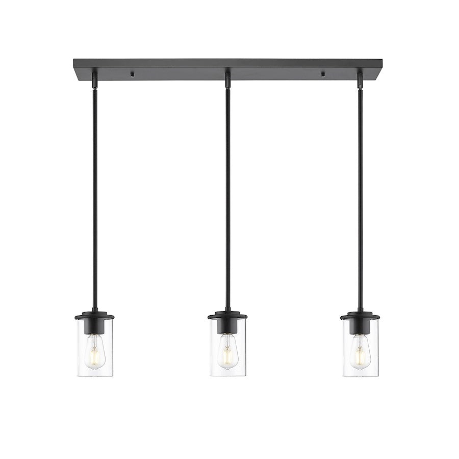 3 Light Pendant, Matte Black/Clear