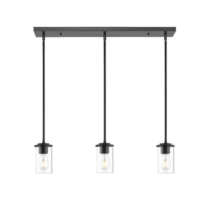 3 Light Pendant, Matte Black/Clear
