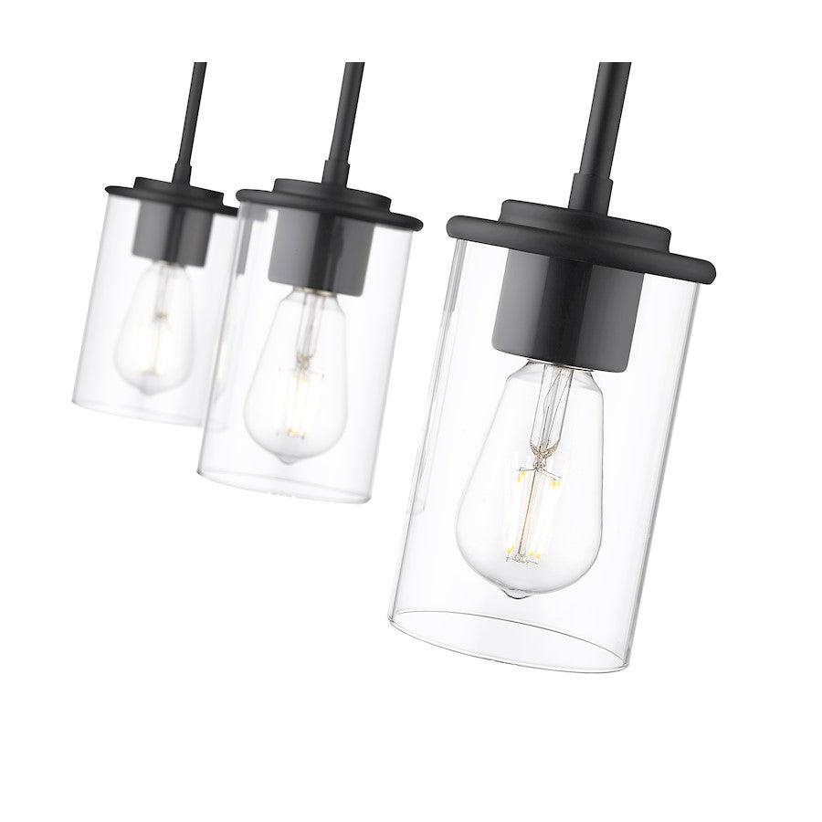 3 Light Pendant, Matte Black/Clear