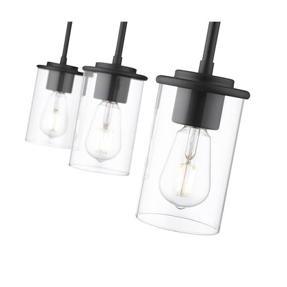 3 Light Pendant, Matte Black/Clear