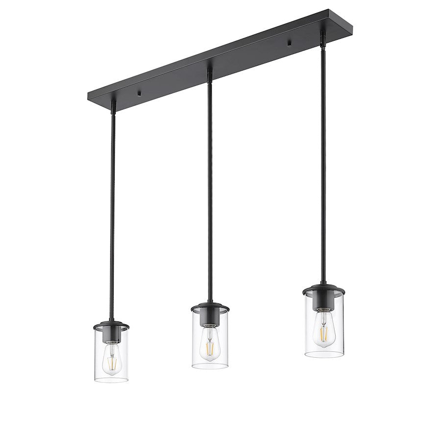 3 Light Pendant, Matte Black/Clear