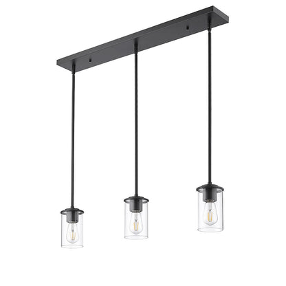 3 Light Pendant, Matte Black/Clear