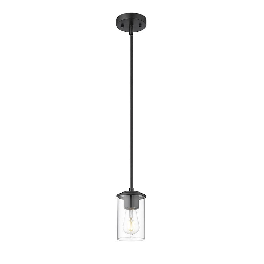 1 Light Pendant, Matte Black/Clear