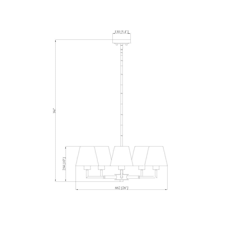 5 Light 26" Chandelier, Luxe Gold