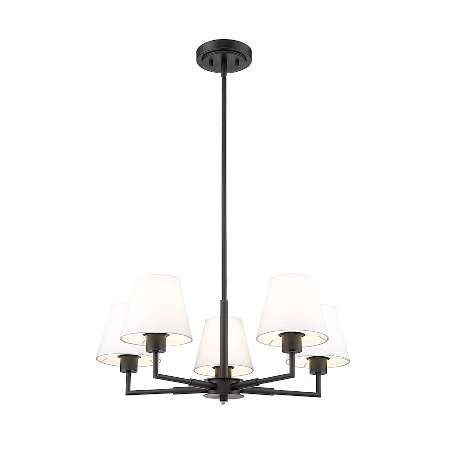 5 Light 26" Chandelier, Matte Black