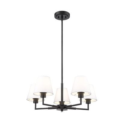 5 Light 26" Chandelier, Matte Black