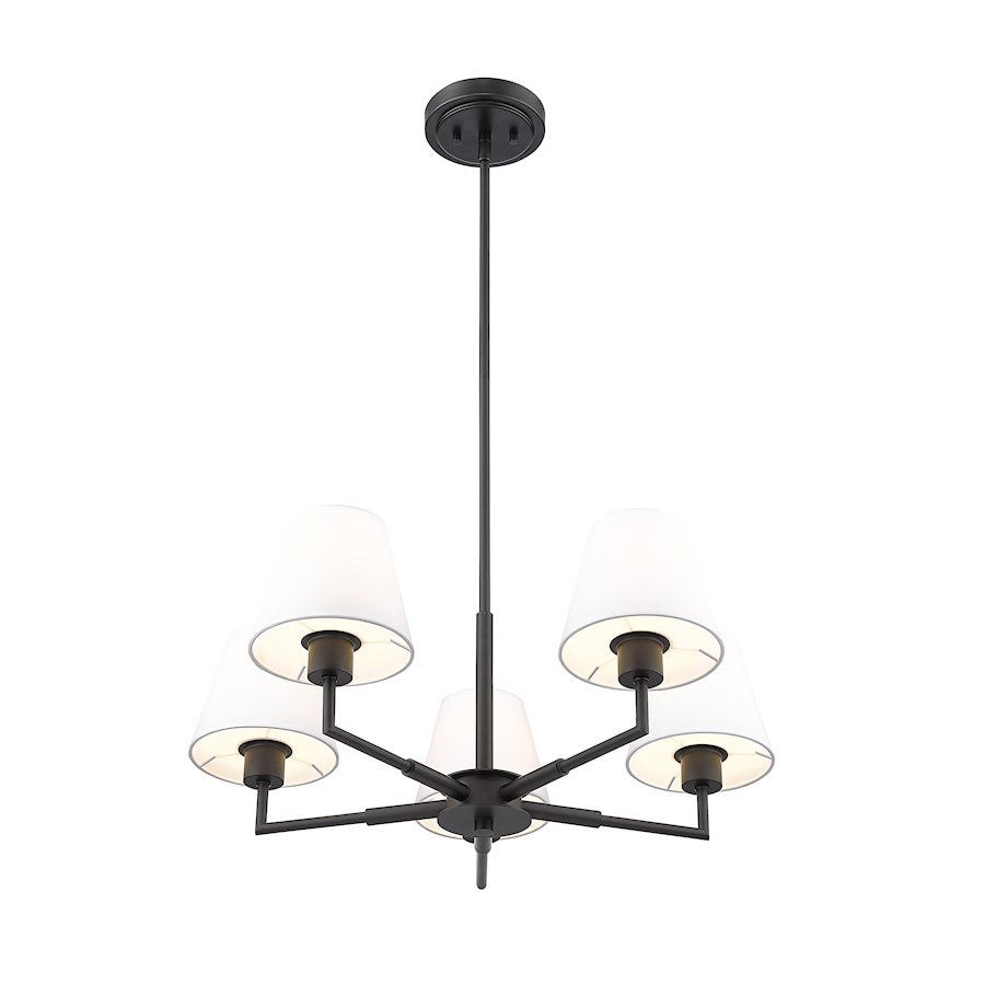 5 Light 26" Chandelier, Matte Black