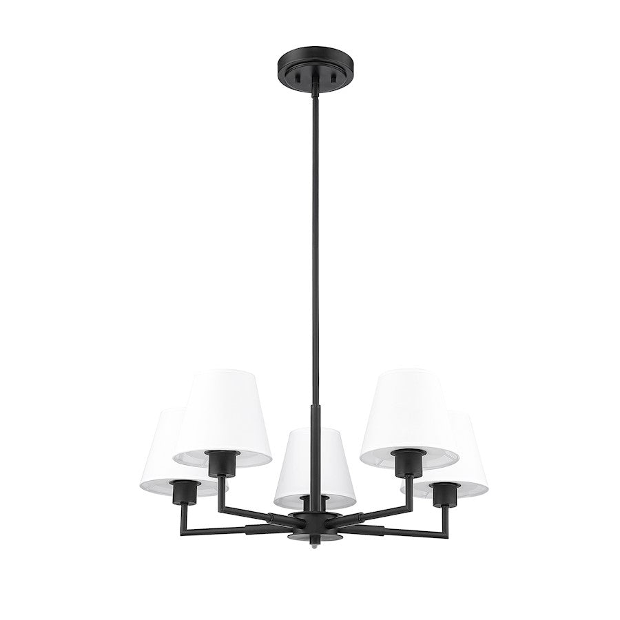 5 Light 26" Chandelier, Matte Black