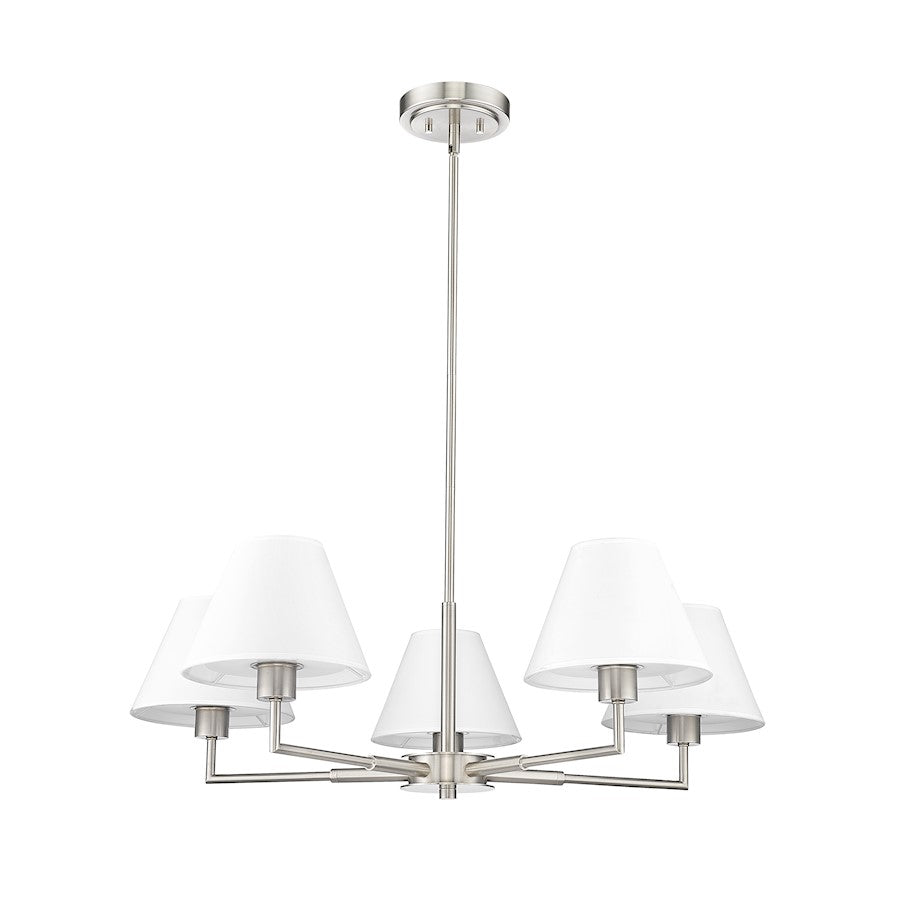 5 Light 34" Chandelier, Brushed Nickel