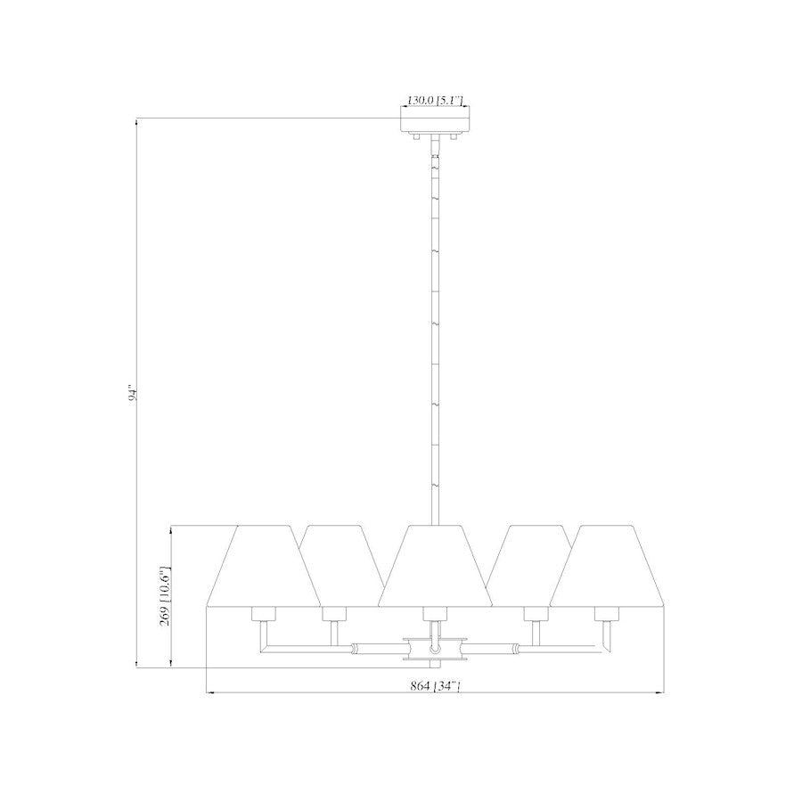 5 Light 34" Chandelier, Luxe Gold