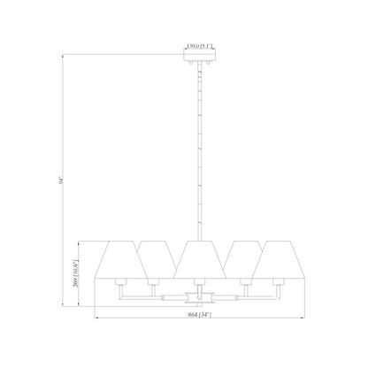 5 Light 34" Chandelier, Luxe Gold