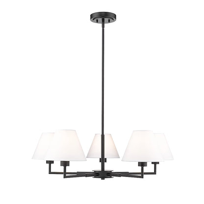 Z-Lite Leila 5 Light 34" Chandelier, Matte Black/White Linen - 744-34R-MB