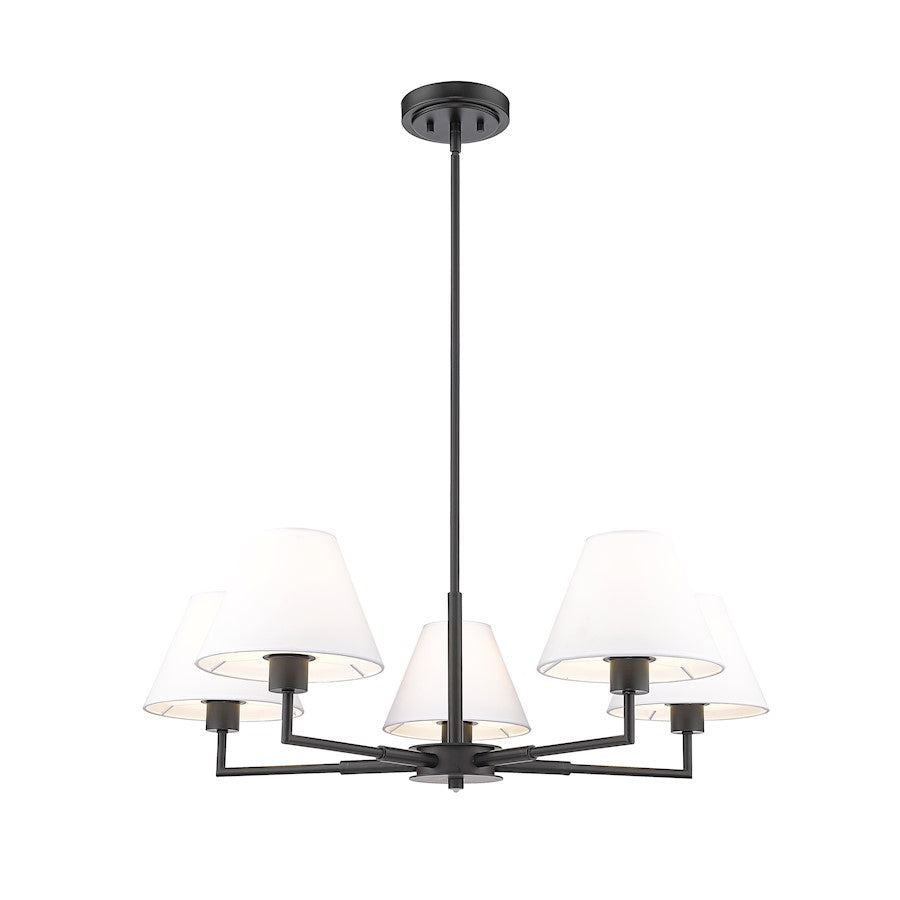 5 Light 34" Chandelier, Matte Black