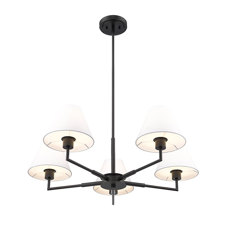 5 Light 34" Chandelier, Matte Black