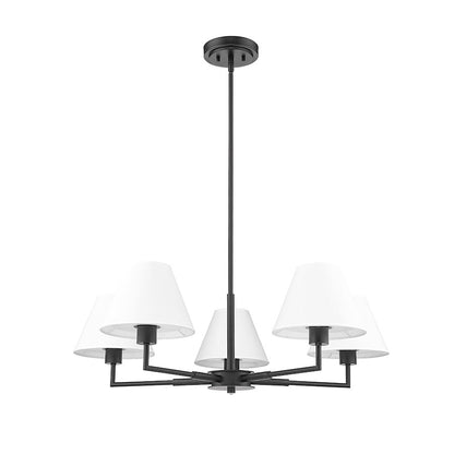 5 Light 34" Chandelier, Matte Black
