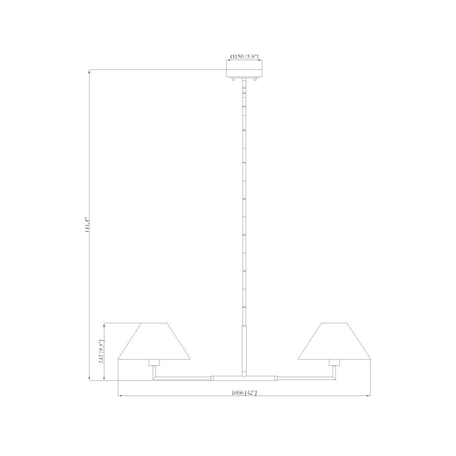 2 Light 42" Chandelier, Matte Black
