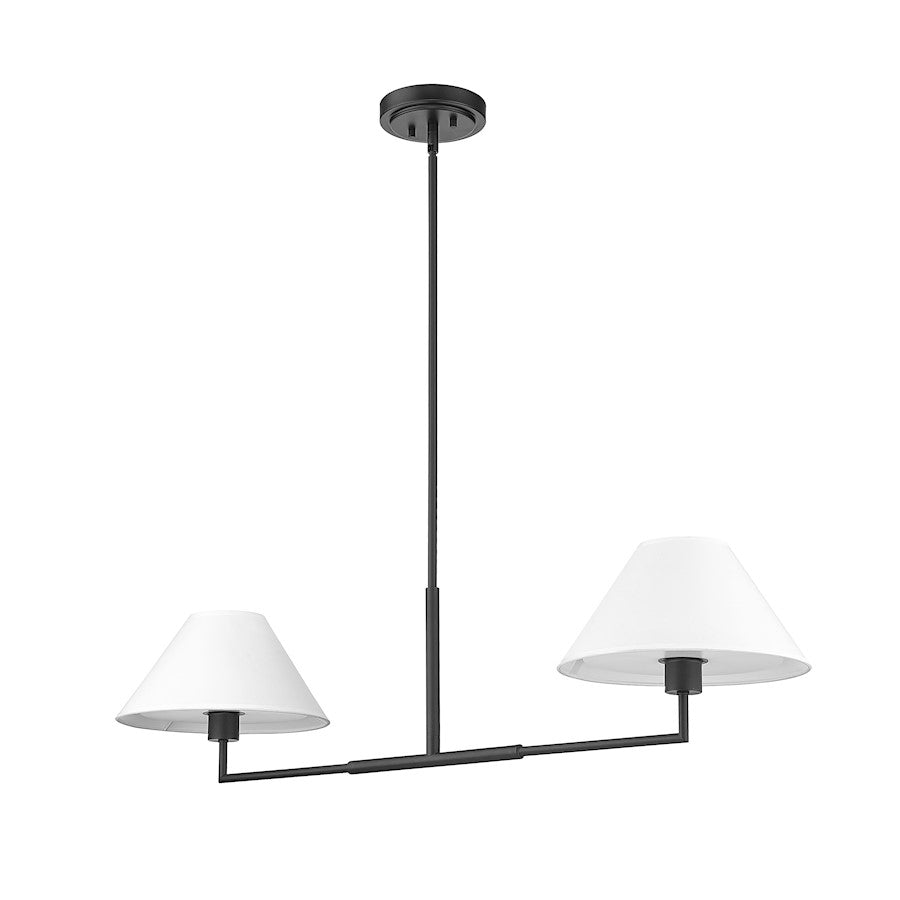 2 Light 42" Chandelier, Matte Black