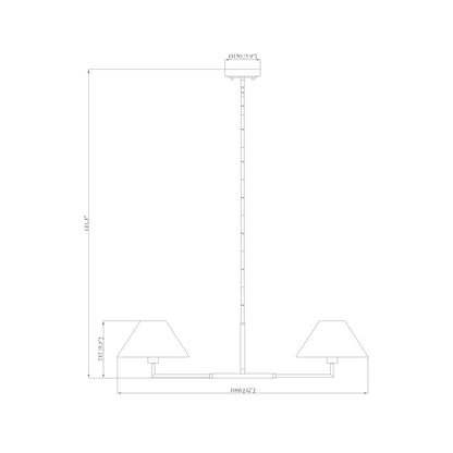 2 Light 42" Chandelier, Matte Black