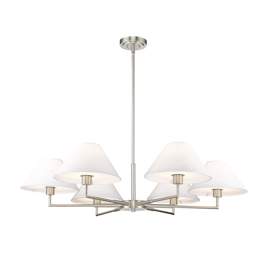 6 Light 44" Chandelier, Brushed Nickel