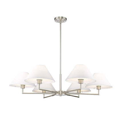 6 Light 44" Chandelier, Brushed Nickel