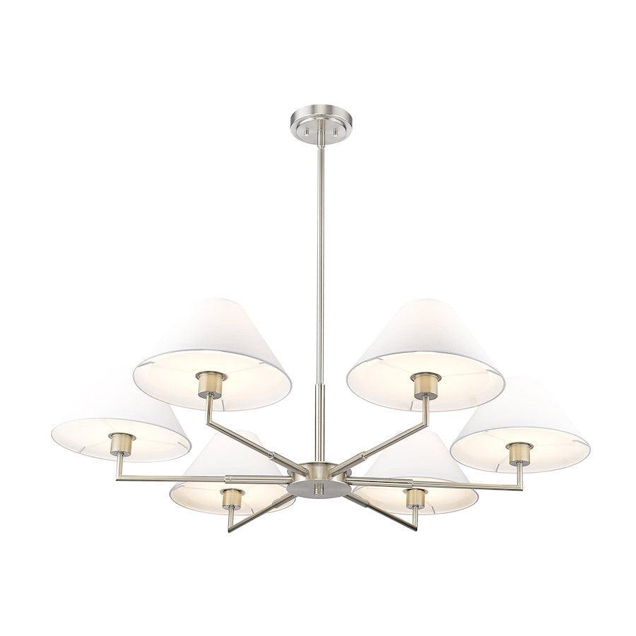 6 Light 44" Chandelier, Brushed Nickel