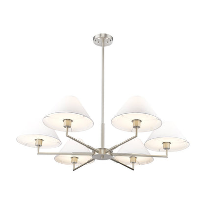 6 Light 44" Chandelier, Brushed Nickel