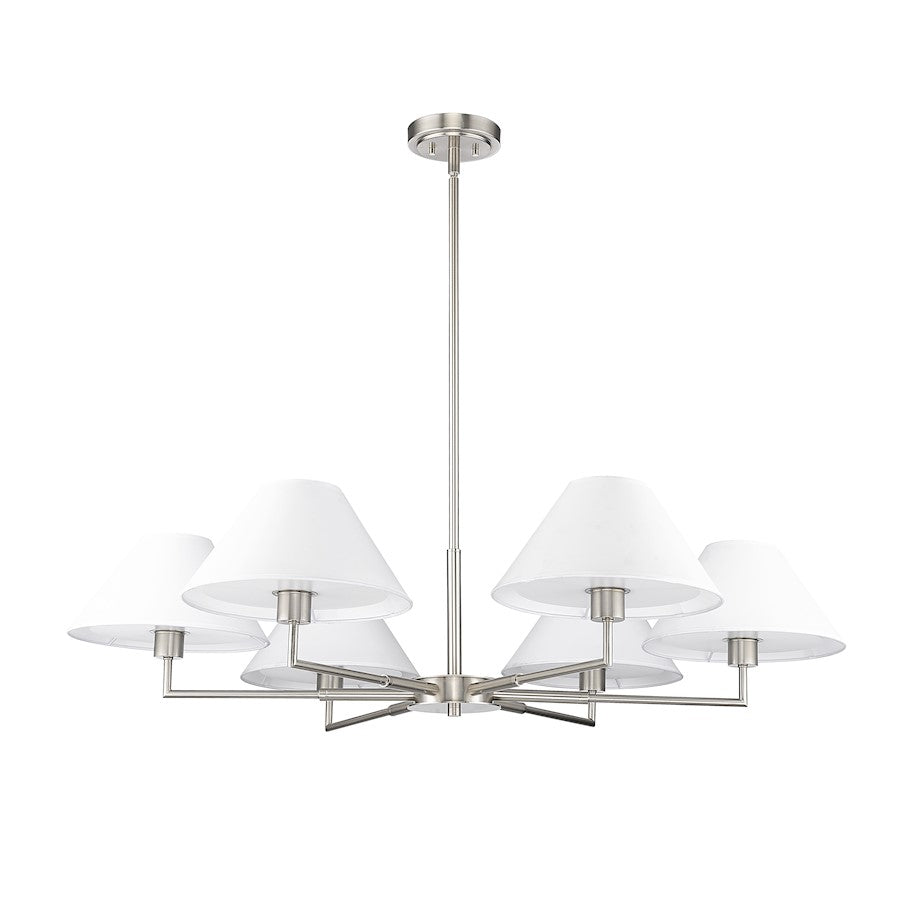 6 Light 44" Chandelier, Brushed Nickel