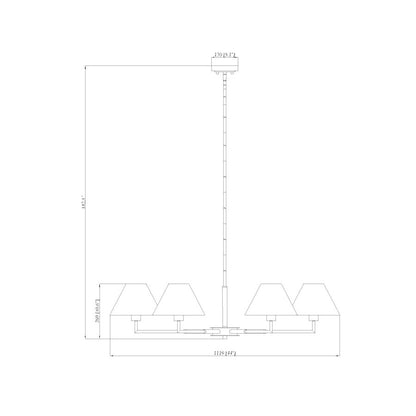 6 Light 44" Chandelier, Brushed Nickel