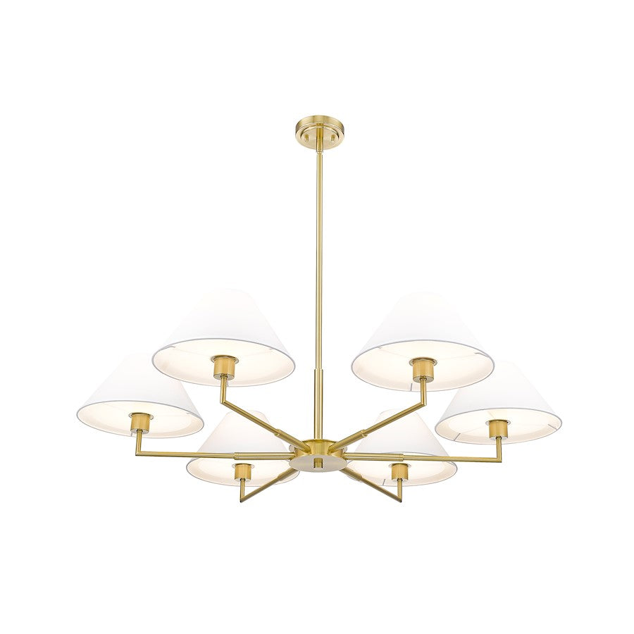 6 Light 44" Chandelier, Luxe Gold