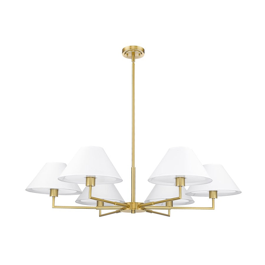 6 Light 44" Chandelier, Luxe Gold