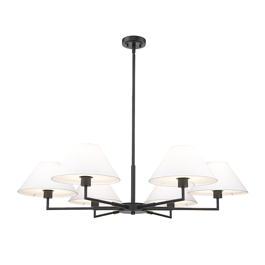 6 Light 44" Chandelier, Matte Black