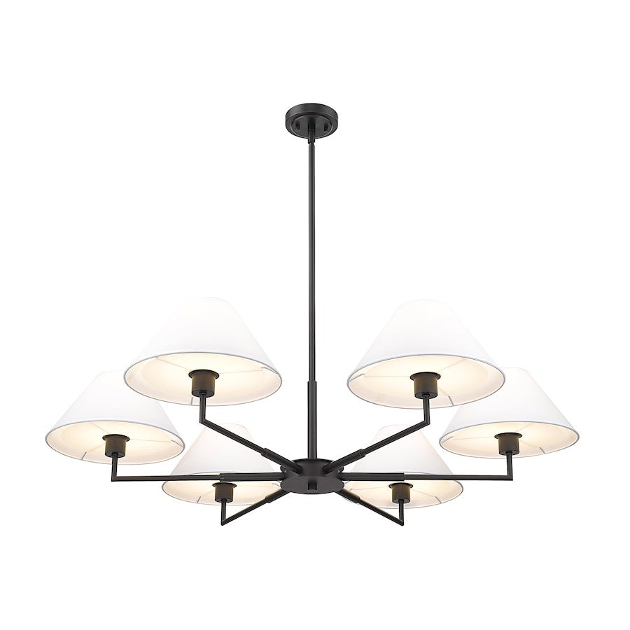 6 Light 44" Chandelier, Matte Black