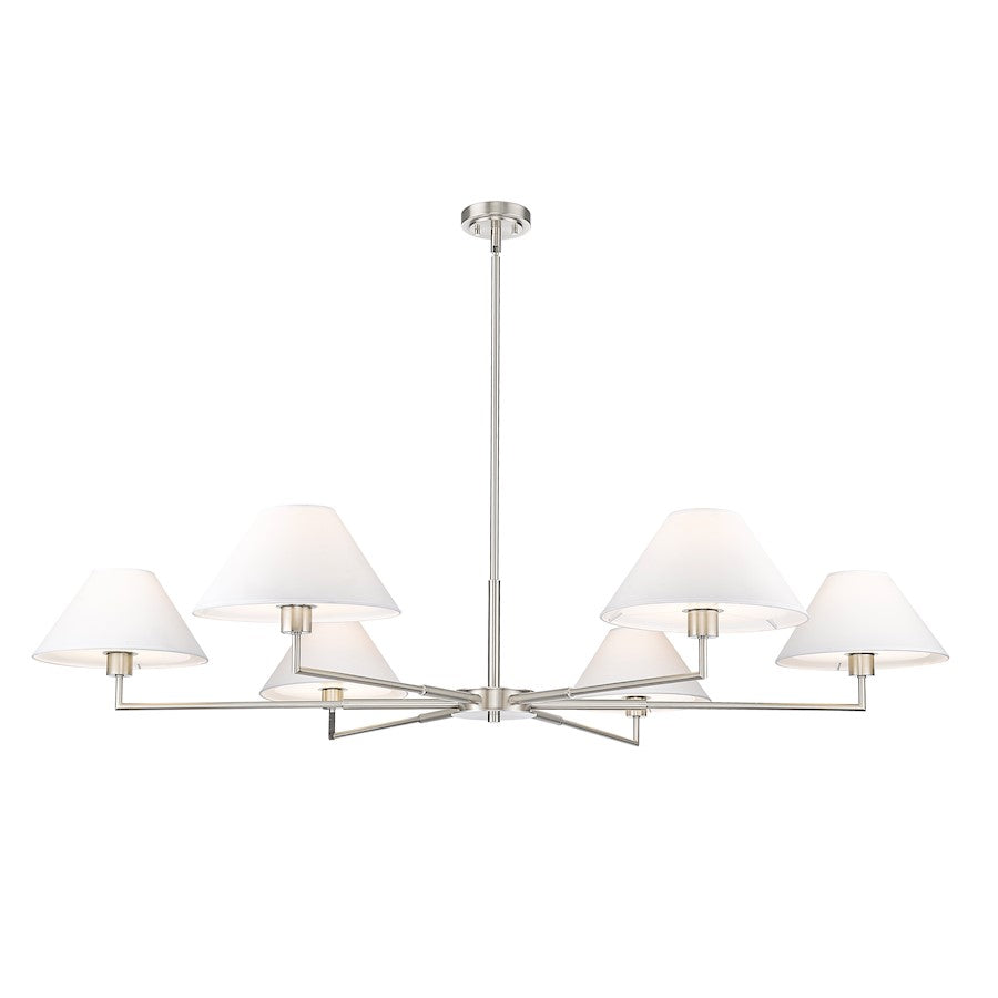 6 Light 63" Chandelier, Brushed Nickel