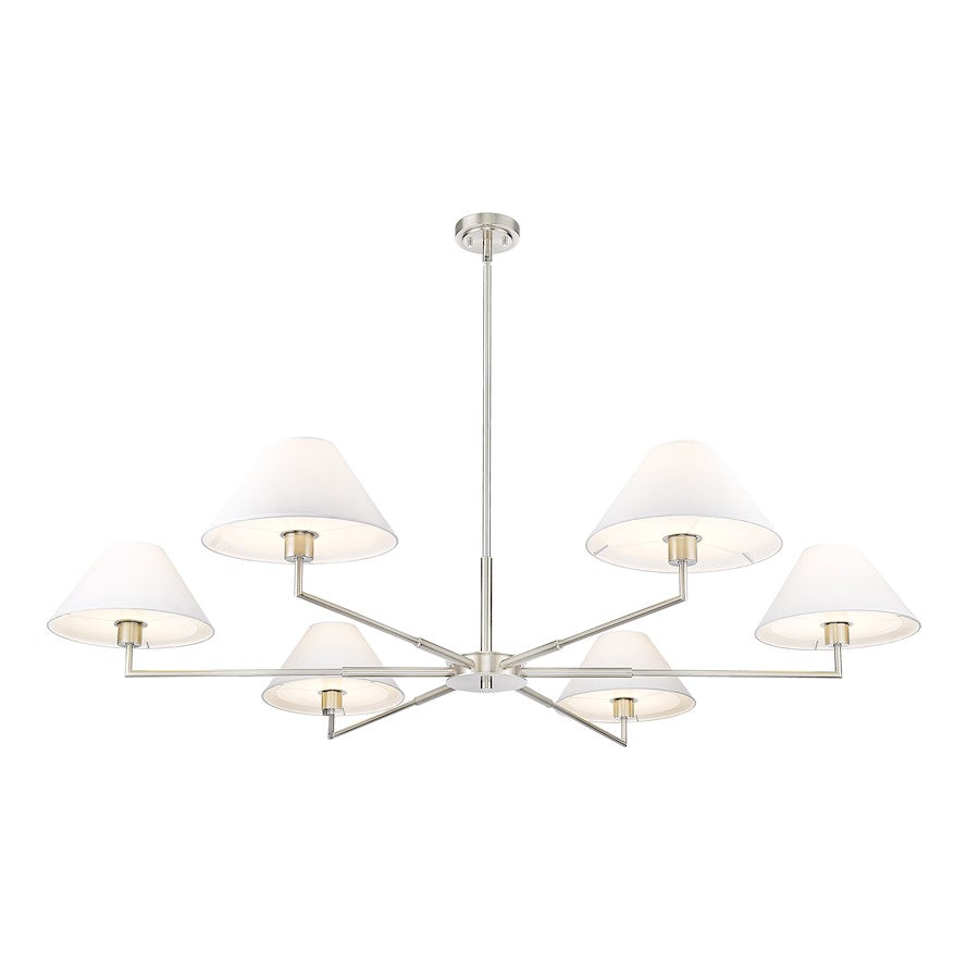 6 Light 63" Chandelier, Brushed Nickel