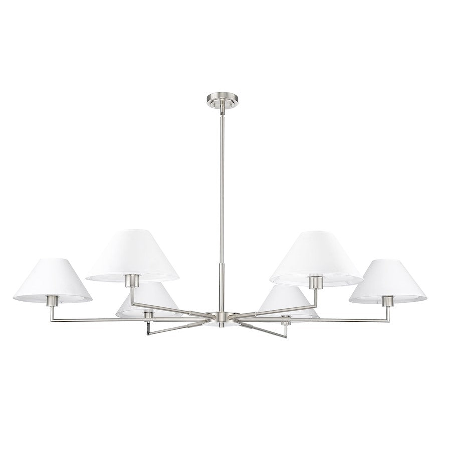6 Light 63" Chandelier, Brushed Nickel