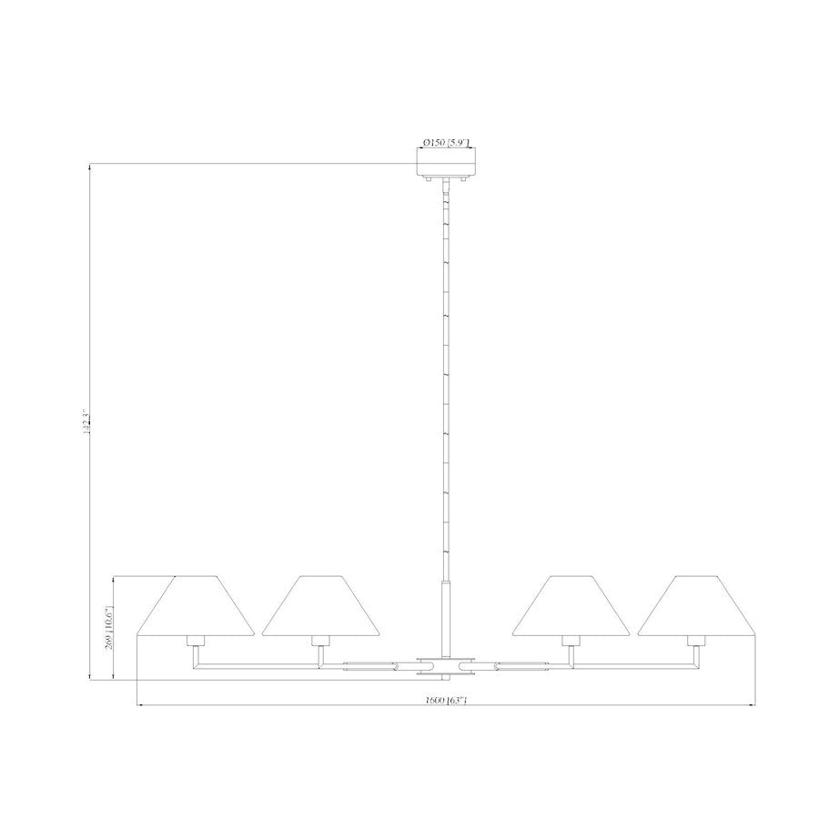 6 Light 63" Chandelier, Luxe Gold