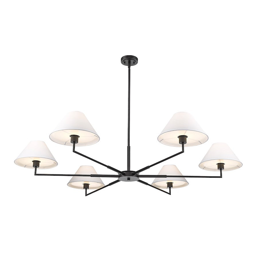 6 Light 63" Chandelier, Matte Black