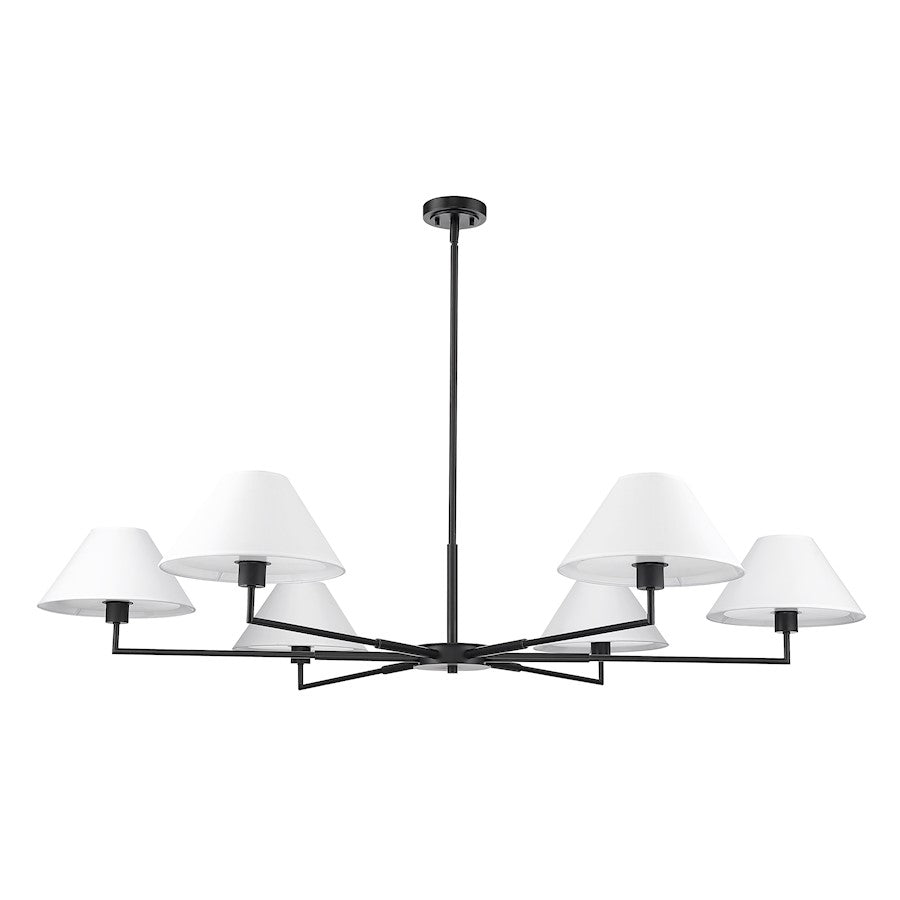 6 Light 63" Chandelier, Matte Black