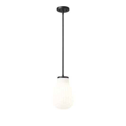 Z-Lite Newbury 1 Light 8" Pendant, Matte Black/White Opal - 7511P8-MB