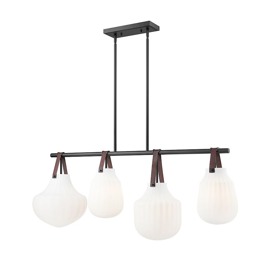 Z-Lite Newbury 4Lt 13" Linear Chandelier, Matte Black/White Opal - 7513-4L-MB