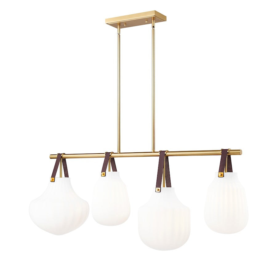 Z-Lite Newbury 4Lt 13" Linear Chandelier, Modern Gold/White Opal - 7513-4L-MGLD