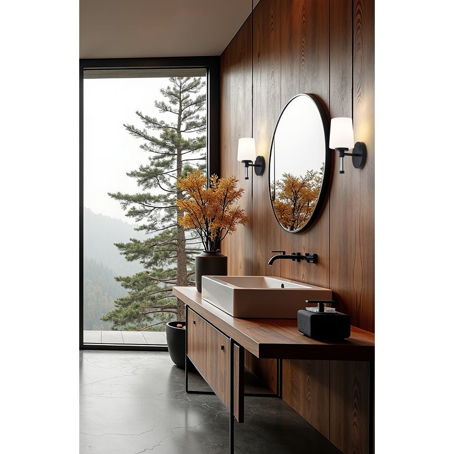 Z-Lite Henri 1 Light Vanity, Matte Black/White Opal