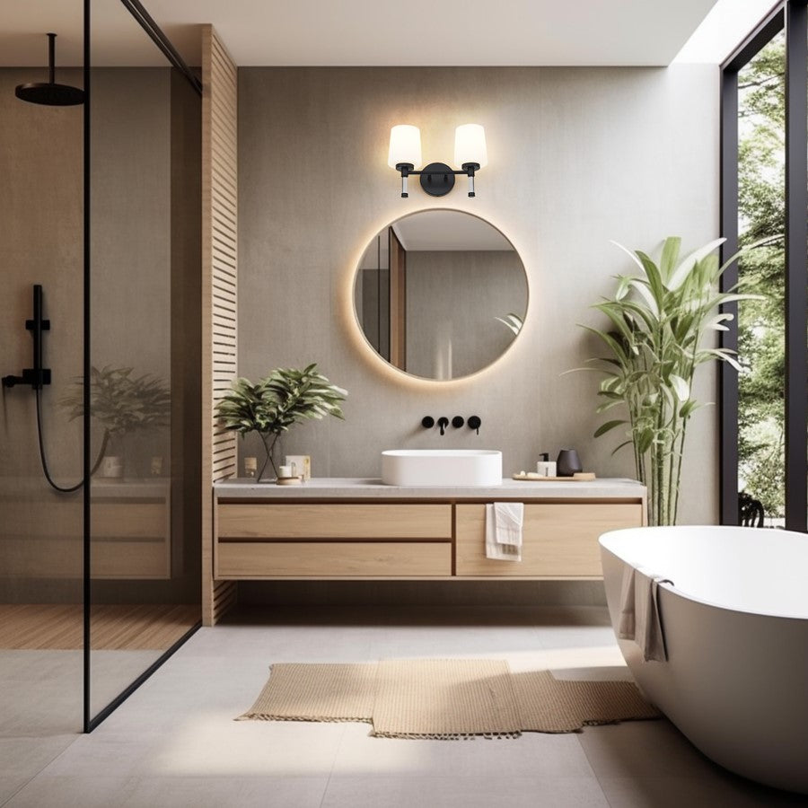 Z-Lite Henri 2 Light Vanity, Matte Black/White Opal