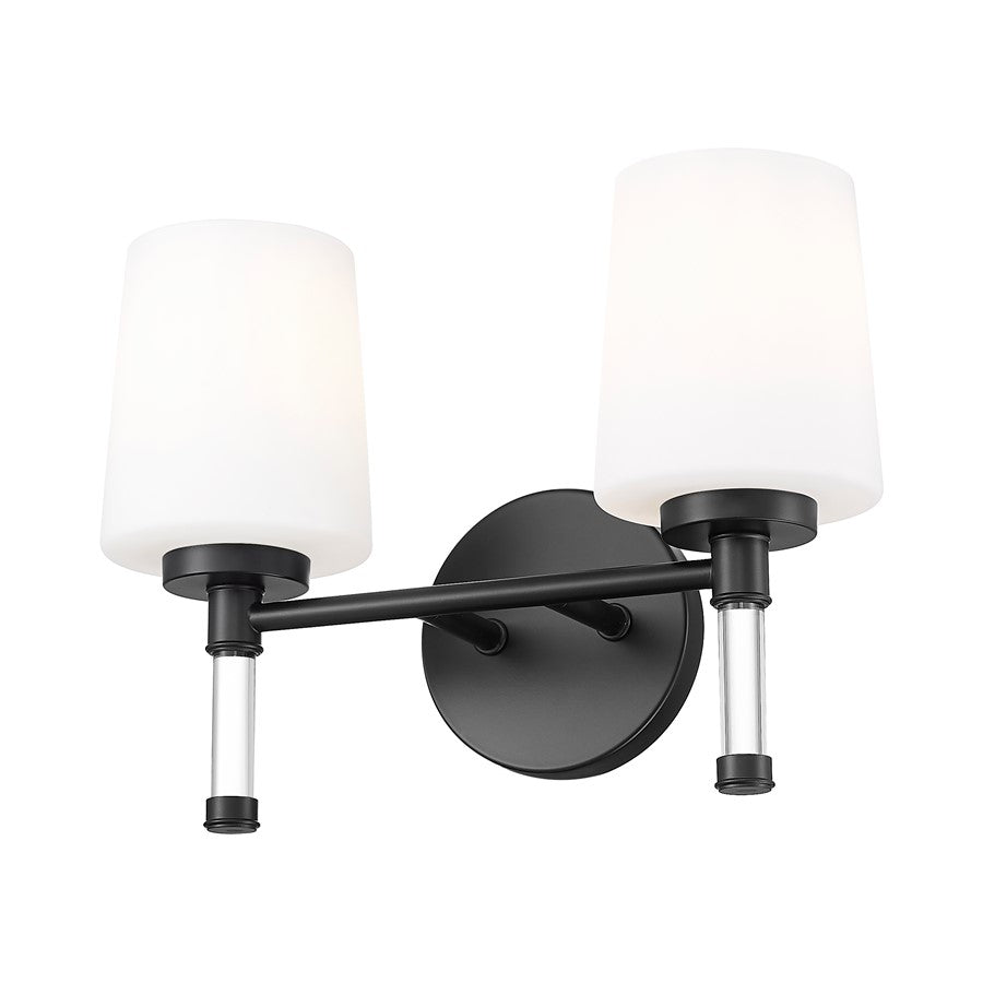 Z-Lite Henri 2 Light Vanity, Matte Black/White Opal